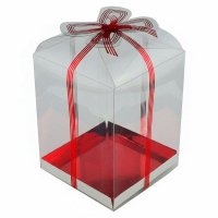 Пластиковая коробочка с красным бантом и красным дном